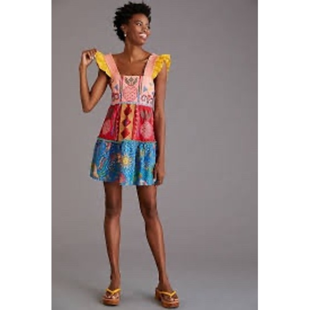 Farm Rio colorblocked mini dress embroidery embellishment women's size large